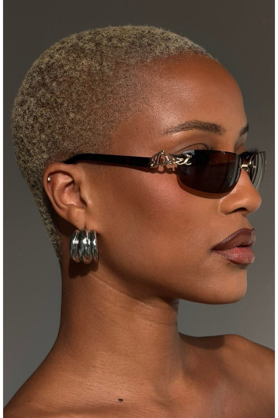 DEZI BayGrrl Women's Rimless Rectangle Sunglasses Gold Frame Brown Lenses